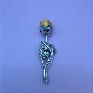 Vintage Beautiful Sterling Silver Citrine Rose Flower Pin